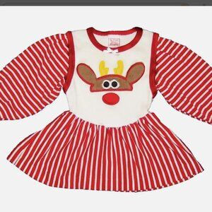 Vintage Buster Brown Baby Girls Red Nosed Reindeer Dress 24 Months Made in USA
